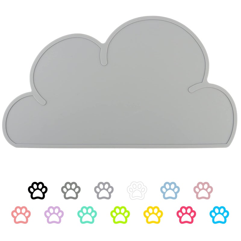 DesignSter Pet Food Matsâ€“Dog Cat Feeding Mat Top Grade Cloud Silicone Pad Anti-Slip Waterproof Anti-Slip Bowl Placemat (Gray) - Image 1